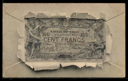 AK Geldschein Cent Francs in einem aufgerissenen Brief