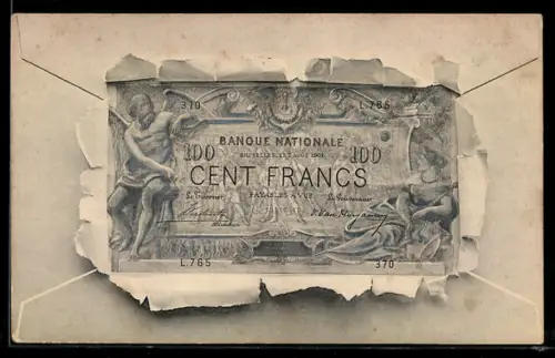 AK Geldschein Cent Francs in einem aufgerissenen Brief