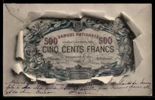 AK Geldschein Fünfhundert Francs