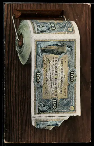 AK Toilettenpapierrolle mit Einhundert Francs-Scheinen