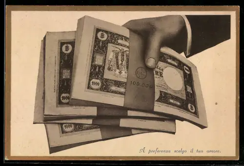 AK Hand mit Bündeln von Geldscheinen