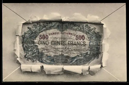 AK Fünfhundert Francs-Schein mit Briefumschlag-Passepartout