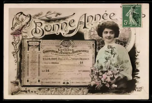 AK Lächelnde Frau neben einem französischen Lotterie-Schein