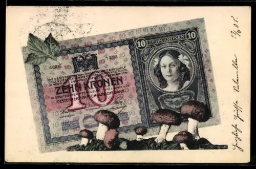 AK Zehn Kronenschein der Österreichisch Ungarischen Bank