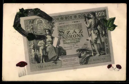 AK Österreich-Ungarn, Geldschein, Hufeisen und Fliegenpilz