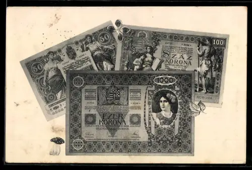 AK Unterschiedliche Geldscheine ungarischer Kronen