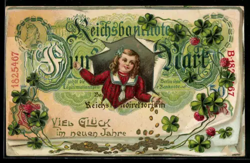 AK Berlin, Mädchen durch zerrissenen Geldschein