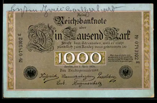 AK Berlin, Geldschein über eintausend Mark