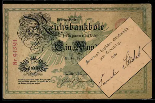 AK Geldschein über einhundert Mark, Glückwunsch zum Geburtstag