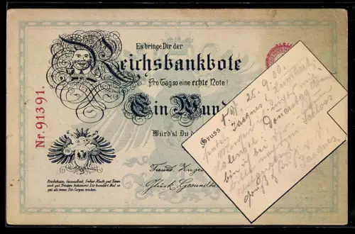 AK Es bringe dir der Reichsbankbote jeden Tag so eine Note, Geld