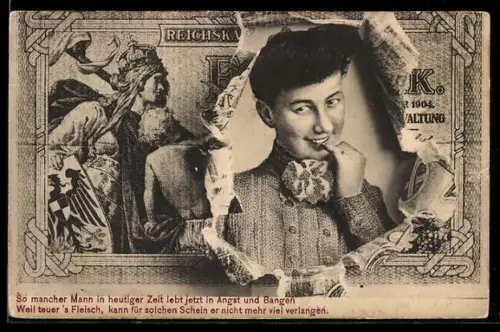 AK Junger Mann durch zerrissenen Geldschein