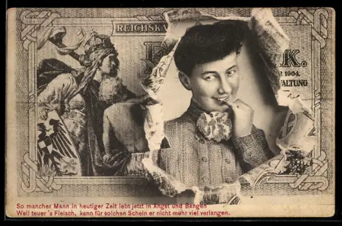 AK Junger Mann durch zerrissenen Geldschein