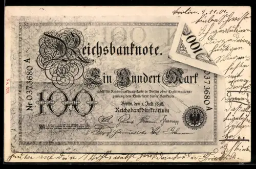 AK Berlin, Geldschein über einhundert Mark mit Knick