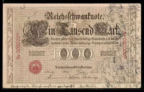 AK Gelschein über eintausend Mark
