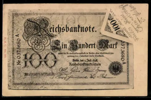 AK Berlin, Geldschein über einhundert Mark mit Knick