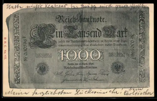 AK Berlin, Geldschein über eintausend Mark