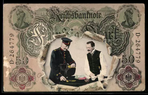 AK Postbote mit einem Herrn durch zerrissenen Geldschein