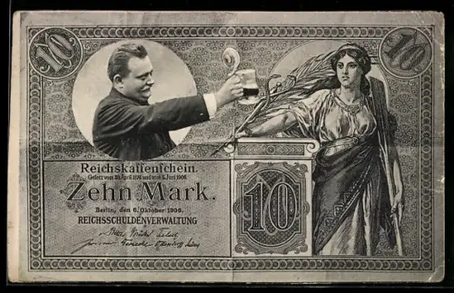 AK Berlin, Mann mit Bierkrug in einem Geldschein