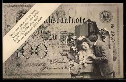 AK 100 Mark Reichsbanknote und Liebespaar