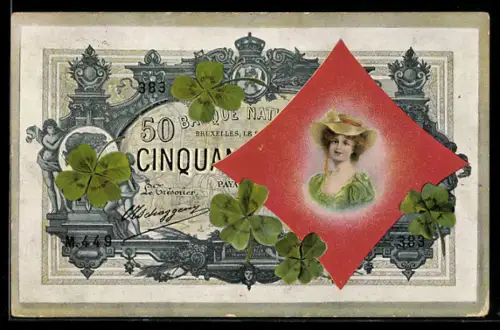 AK Banknote Bruxelles mit Damenporträt und Klee