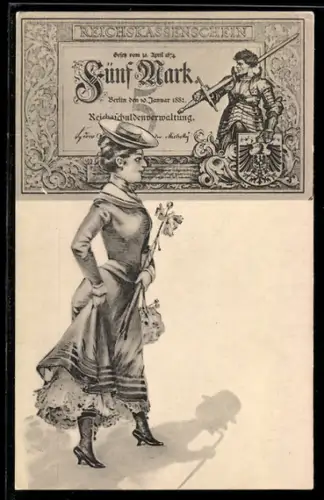 AK Reichskassenschein, Dame im Kleid mit Hut, Geld