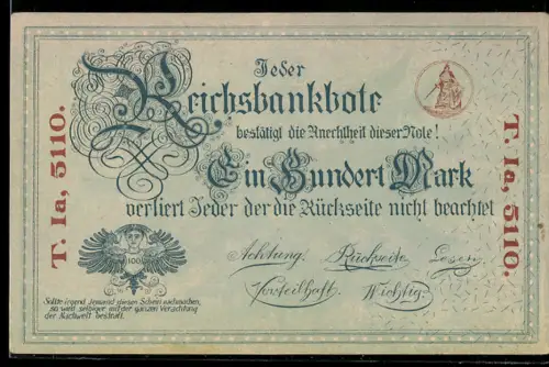 AK Reichsbanknote über 100 Mark, Geld
