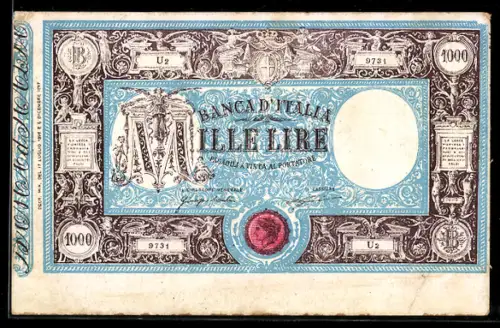 AK Italienische Banknote über 1000 Lire, Geld