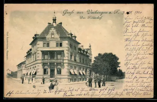 AK Vaihingen a. F., Gasthaus Fildenhof mit Strassenpartie