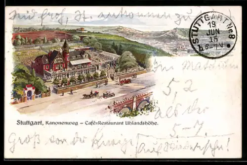 Lithographie Stuttgart, Cafe Restaurant Uhlandshöhe im Kanonenweg