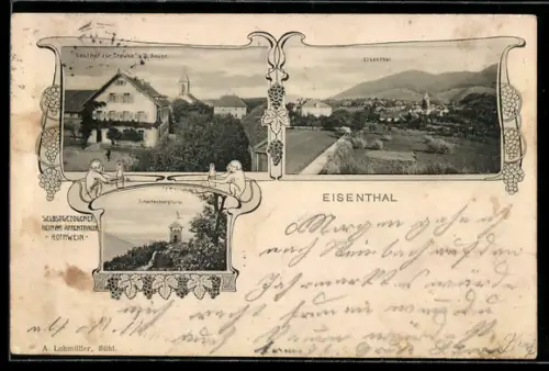 AK Eisenthal, Gastgof zur Traube v. G. Bauer, Schartenbergturm