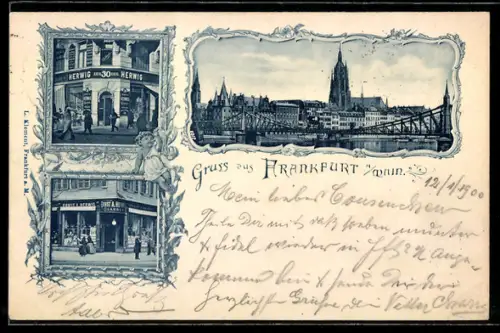 AK Alt-Frankfurt, Teilansicht mit Dom und Geschäft von Ernst A. Herwig für Cigarren