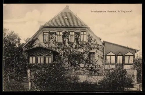 AK Fallingbostel, Pension Kersten, Aussenansicht mit Garten