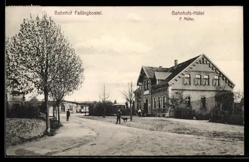 AK Fallingbostel, Partie am Bahnhof mit Bahnhofs-Hotel, Bes. F. Müller