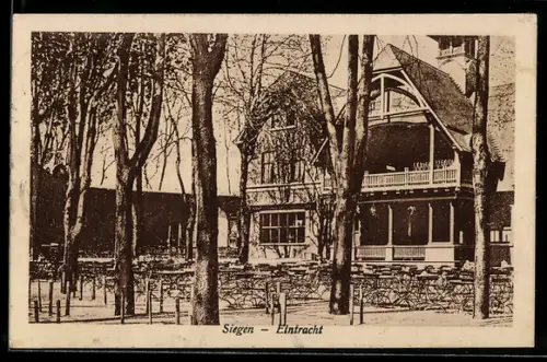 AK Siegen, Gasthof Eintracht, Aussenbereich mit Stühlen und Tischen
