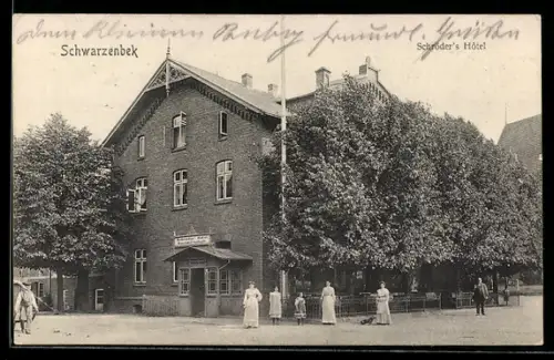 AK Schwarzenbek, Schröders Hôtel, Aussenansicht mit Grünanlagen