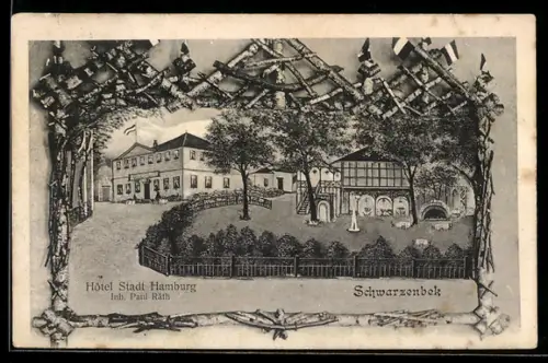 AK Schwarzenbek, Hotel Stadt Hamburg, Aussenansicht mit Gartenanlage, Inh. Paul Räth