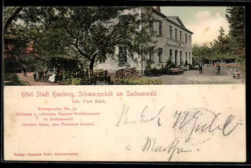 AK Schwarzenbek am Sachsenwald, Hotel Stadt Hamburg, Aussenansicht, Inh. Paul Räth