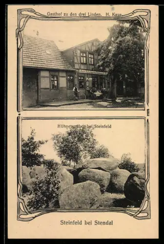 AK Steinfeld bei Stendal, Gasthof zu den drei Linden, Hünengräber
