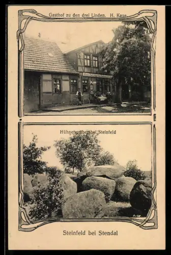 AK Steinfeld bei Stendal, Gasthof zu den drei Linden, Hünengräber