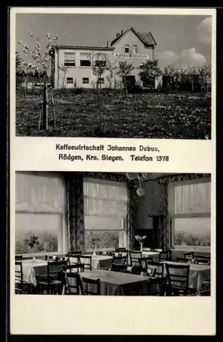 AK Rödgen /Krs. Siegen, Cafe Johannes Debus, Innenansicht