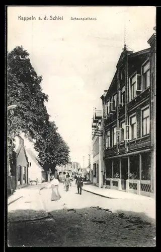 AK Kappeln a. d. Schlei, Strassenpartie mit Schauspielhaus und Salon