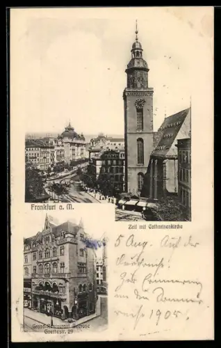 AK Frankfurt /Main, Restaurant Bucrose Gothestrasse 29, Zeil mit Katharinenkirche