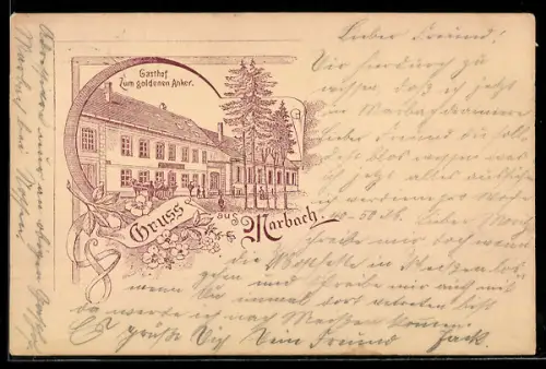 Lithographie Marbach, Gasthof zum goldenen Anker