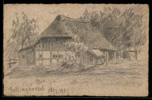 Künstler-AK Handgemalt: Fallingbostel, Ansicht von Bauerngehöft, 1907