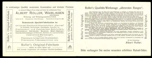 Klapp-AK Waiblingen /Stuttgart, Besuchs-Anzeige Werkzeug- und Maschinenfabrik Albert Roller, Fabriken aus der Vogelschau