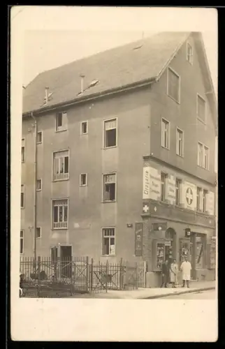 Foto-AK Obertürkheim, Neckar-Drogerie, Aussenansicht