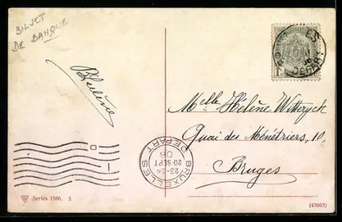 AK Hand mit Geldschein- und Münzen