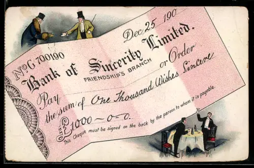 AK Gutschein der Bank of Sincerity ltd. für eintausend aufrichtige Grüsse