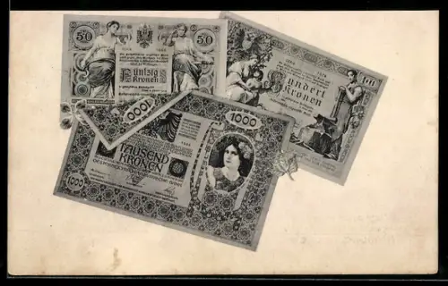 AK Diverse österreichisch-ungarische Kronen-Scheine