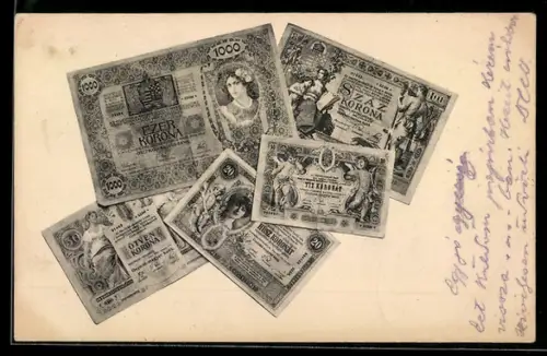 AK Diverse österreichisch-ungarische Kronen-Scheine